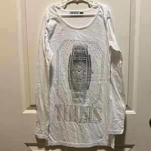 POL White Long Sleeve Tee with Silver Design